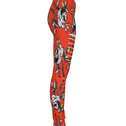 Black And White Roses In Orange All-Over Print Women's Ripped Leggings