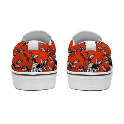 Black And White Roses In Orange Women's Slip On Sneakers