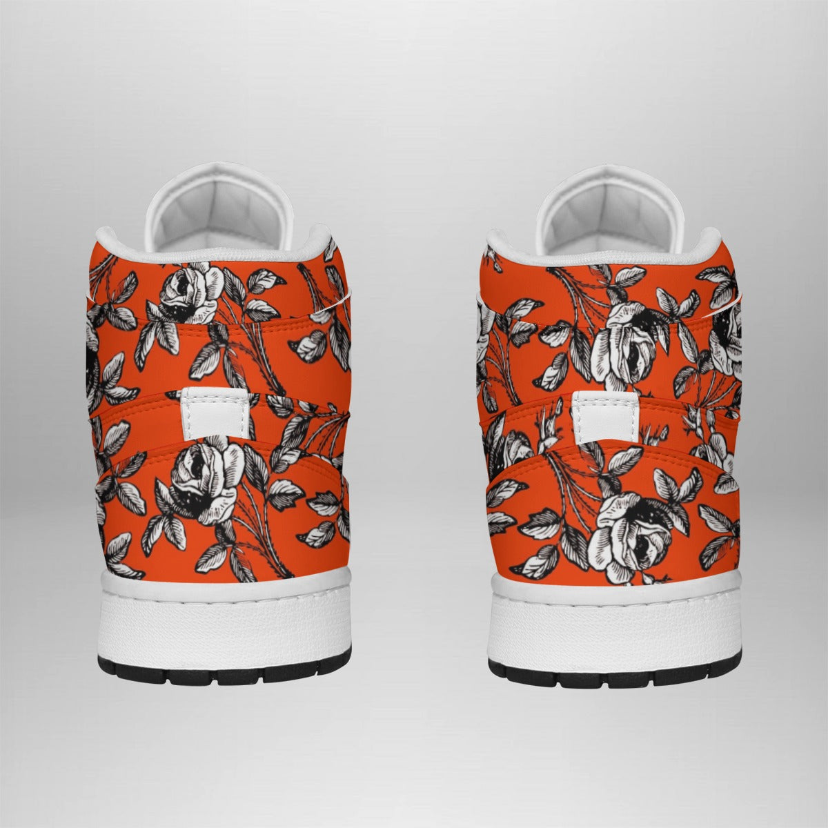 Black And White Roses In Orange Women's Faux Leather Stitching Shoes