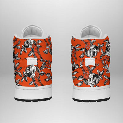 Black And White Roses In Orange Women's Faux Leather Stitching Shoes