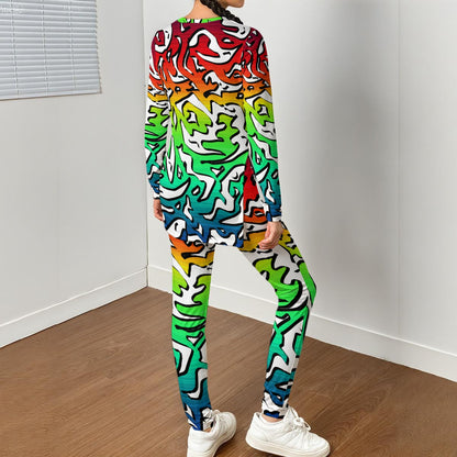 Colorful Maze All-Over Print Women's Side Split T-shirt Set