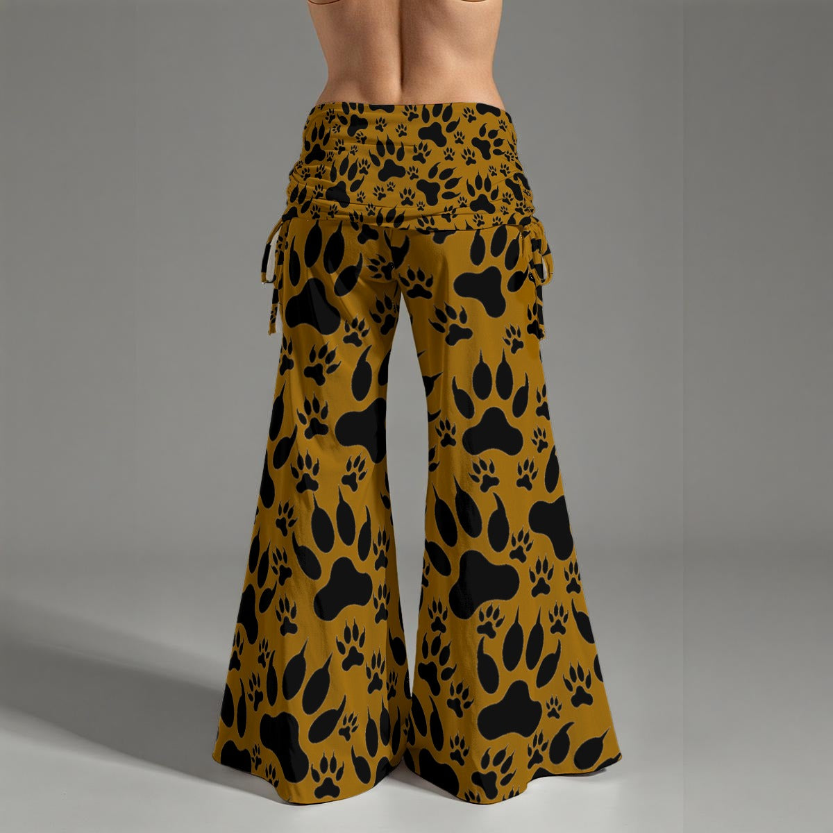 Paw Prints In Brown All-Over Print Women's High Waist Wide Leg Pants