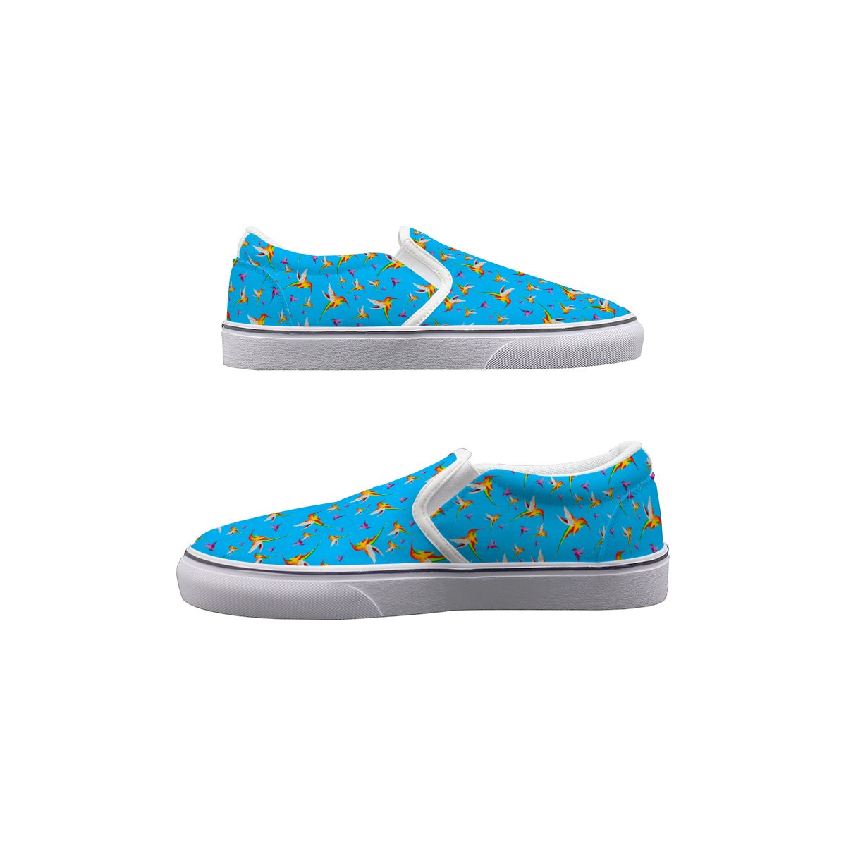 Humming Birds In Blue Women's Slip On Sneakers