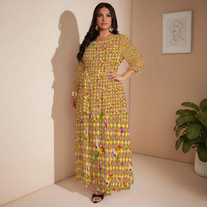 Humming Birds In Plaid All-Over Print Women’s Maxi Dress|Plus Size