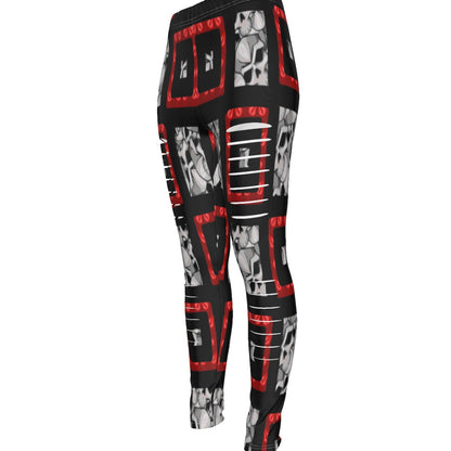 Skulls And Squares In Black All-Over Print Women's Ripped Leggings