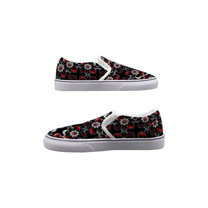 Rhinestone Flowers And Crosses In Black Women's Slip On Sneakers