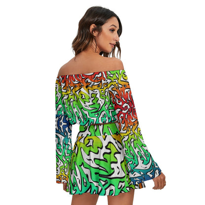 Colorful Maze All-Over Print Women's Off-shoulder Top And Skirt Set