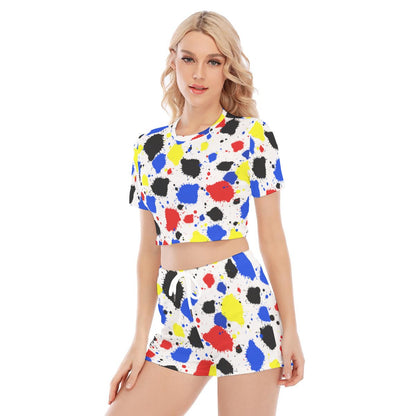 Paint Drip  All-Over Print Women's O-neck T-shirt Shorts Suit