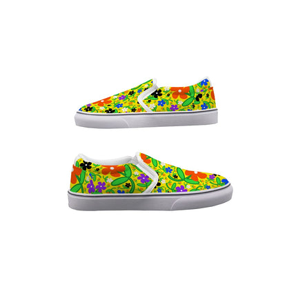 Colorful Flowers In Yellow Women's Slip On Sneakers