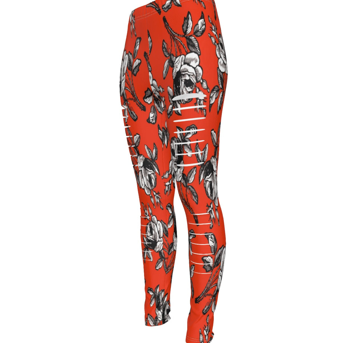 Black And White Roses In Orange All-Over Print Women's Ripped Leggings