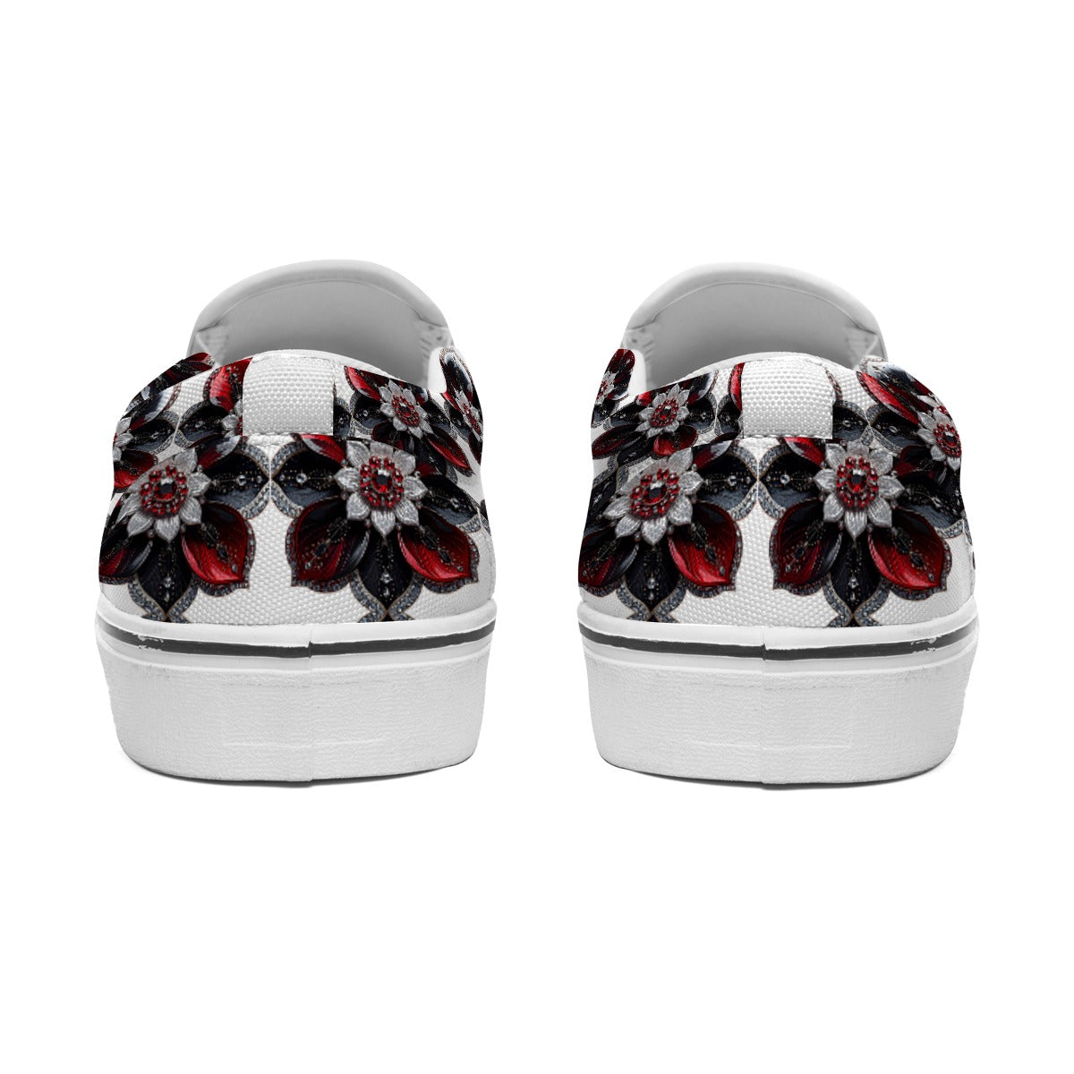 Rhinestone Colorful Flowers And Crosses In White Women's Slip On Sneakers