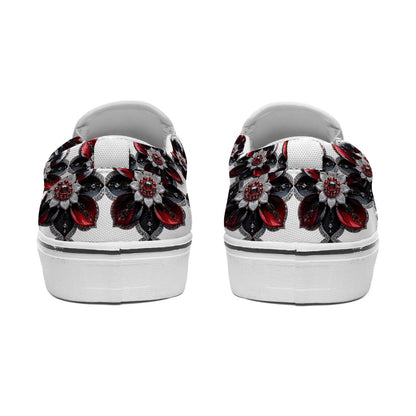 Rhinestone Colorful Flowers And Crosses In White Women's Slip On Sneakers