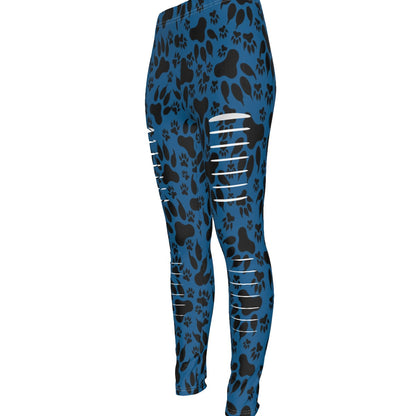 Paw Prints In Blue All-Over Print Women's Ripped Leggings