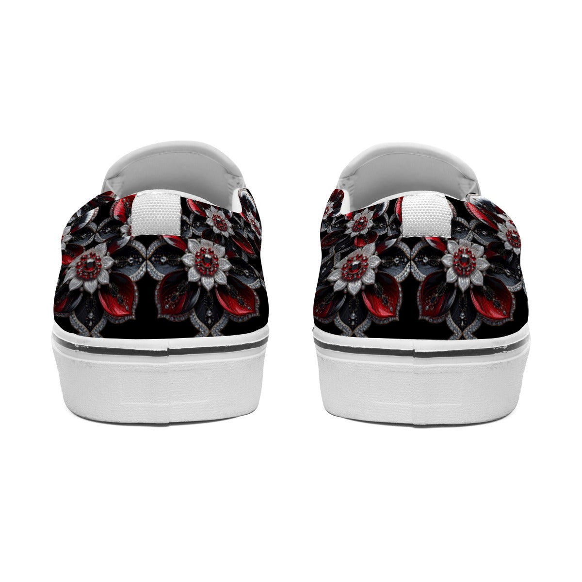 Rhinestone Flowers And Crosses In Black Women's Slip On Sneakers