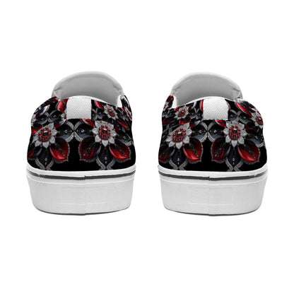 Rhinestone Flowers And Crosses In Black Women's Slip On Sneakers