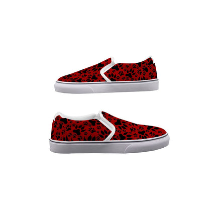Paw Prints In Red Women's Slip On Sneakers