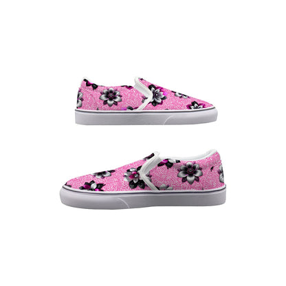 Rhinestone Pink Flowers In Pink Women's Slip On Sneakers