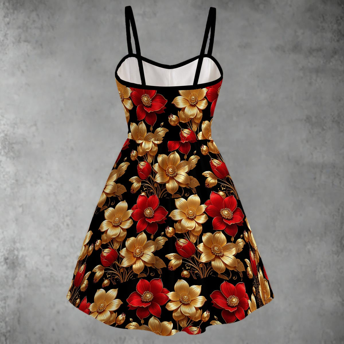 Heavenly Floral In Black print Women's Spaghetti Strap Dress