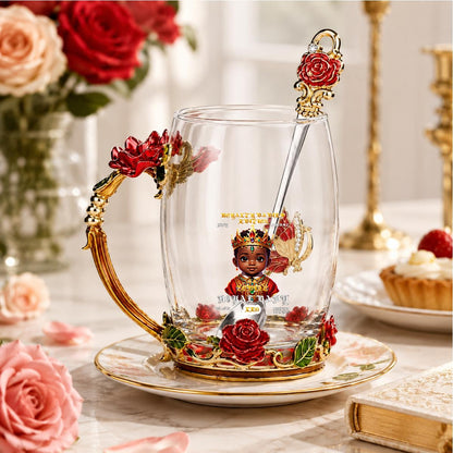 LEO ZODIAC ROYAL BABIES EDITION 2026 14OZ Enamel Flower Glass Mug With Spoon