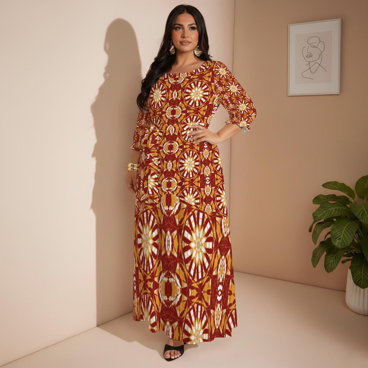 Tribal All-Over Print Women’s Maxi Dress|Plus Size
