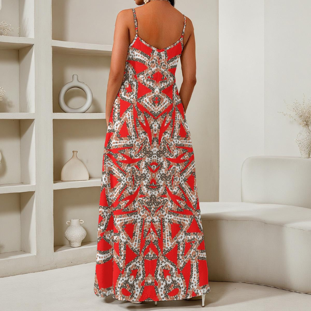 Flower Tribe All-Over Print Women's Elegant V-Neck Maxi Dress