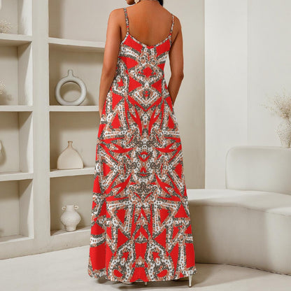 Flower Tribe All-Over Print Women's Elegant V-Neck Maxi Dress