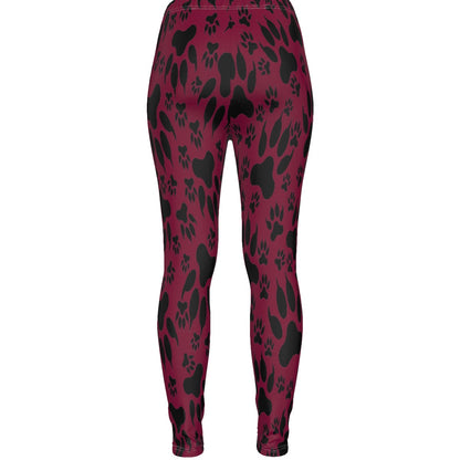 Paw Prints In Burgundy All-Over Print Women's Ripped Leggings