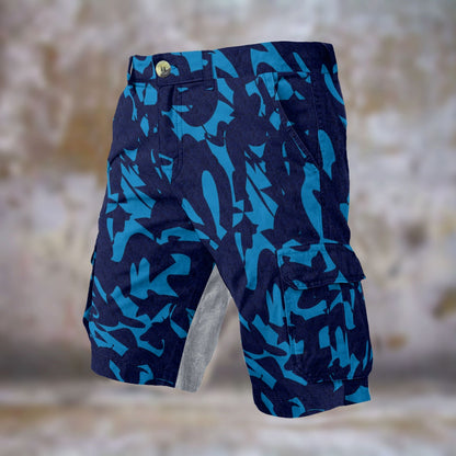 Blue Waves In Blue All-Over Print Men's Cargo Shorts