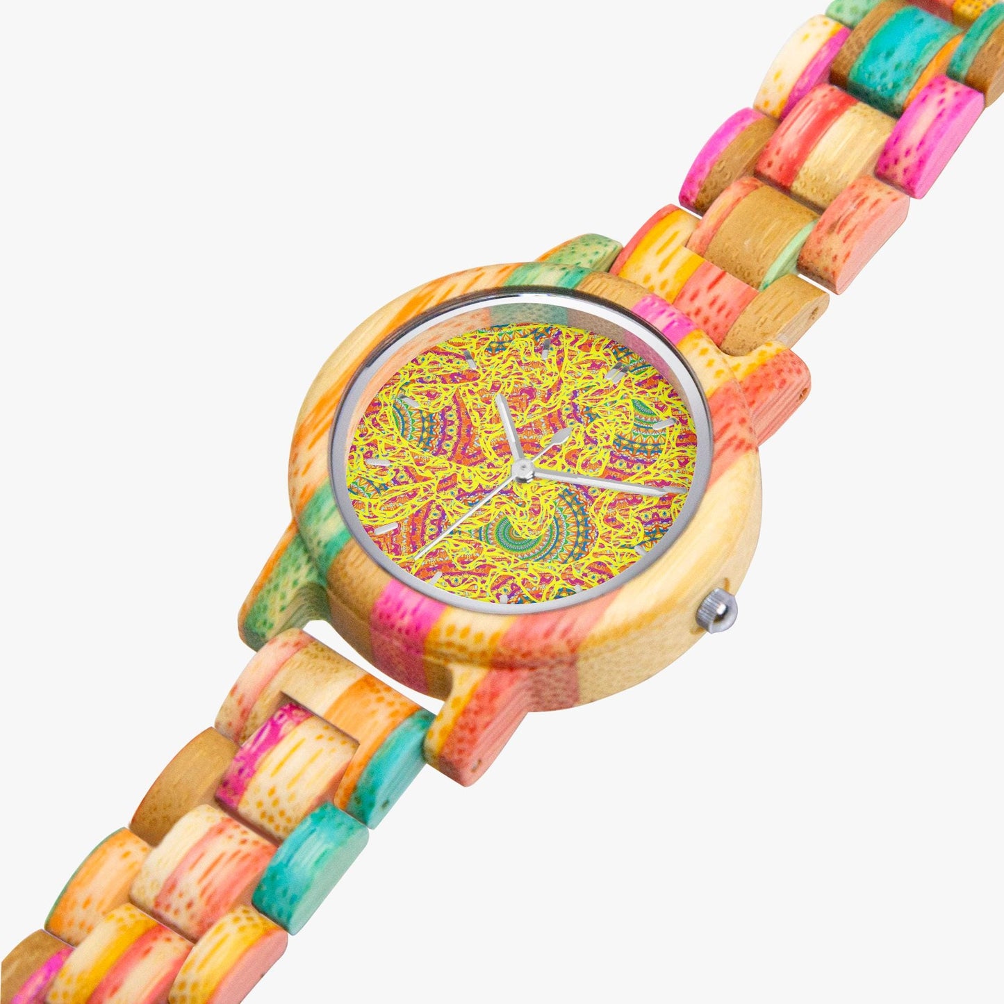 Festive Fun Camouflage Wooden Watch - Green&Pink