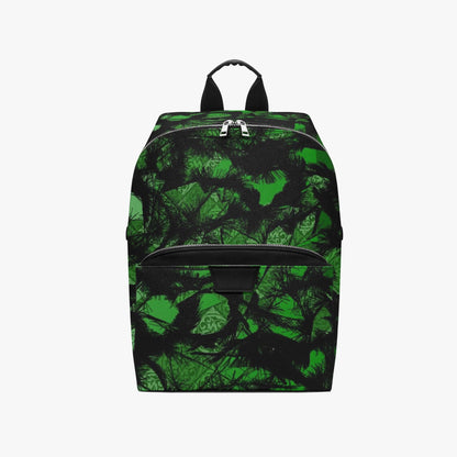 Green Fur Like Zipper-up Leather Backpack