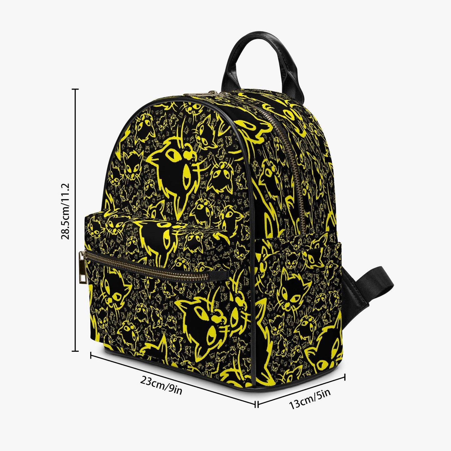 Black Yellow Mellow All Over Printed PU Backpack