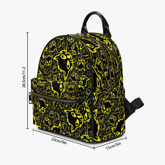 Black Yellow Mellow All Over Printed PU Backpack