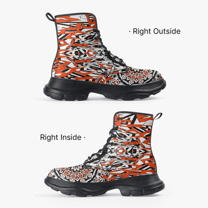 Flower Bloom In Orange Casual Leather Chunky Boots