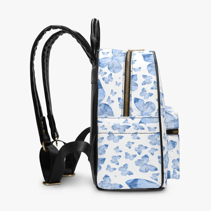 Blue Butterflies In White  All Over Printed PU Backpack