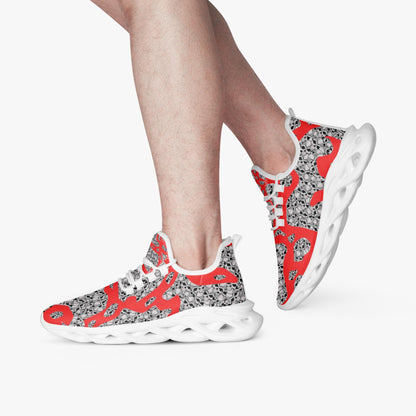 Skulls In Red Bounce Mesh Knit Sneakers - White