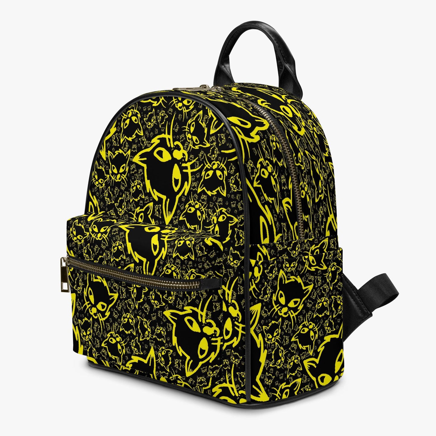 Black Yellow Mellow All Over Printed PU Backpack