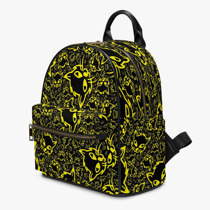 Black Yellow Mellow All Over Printed PU Backpack