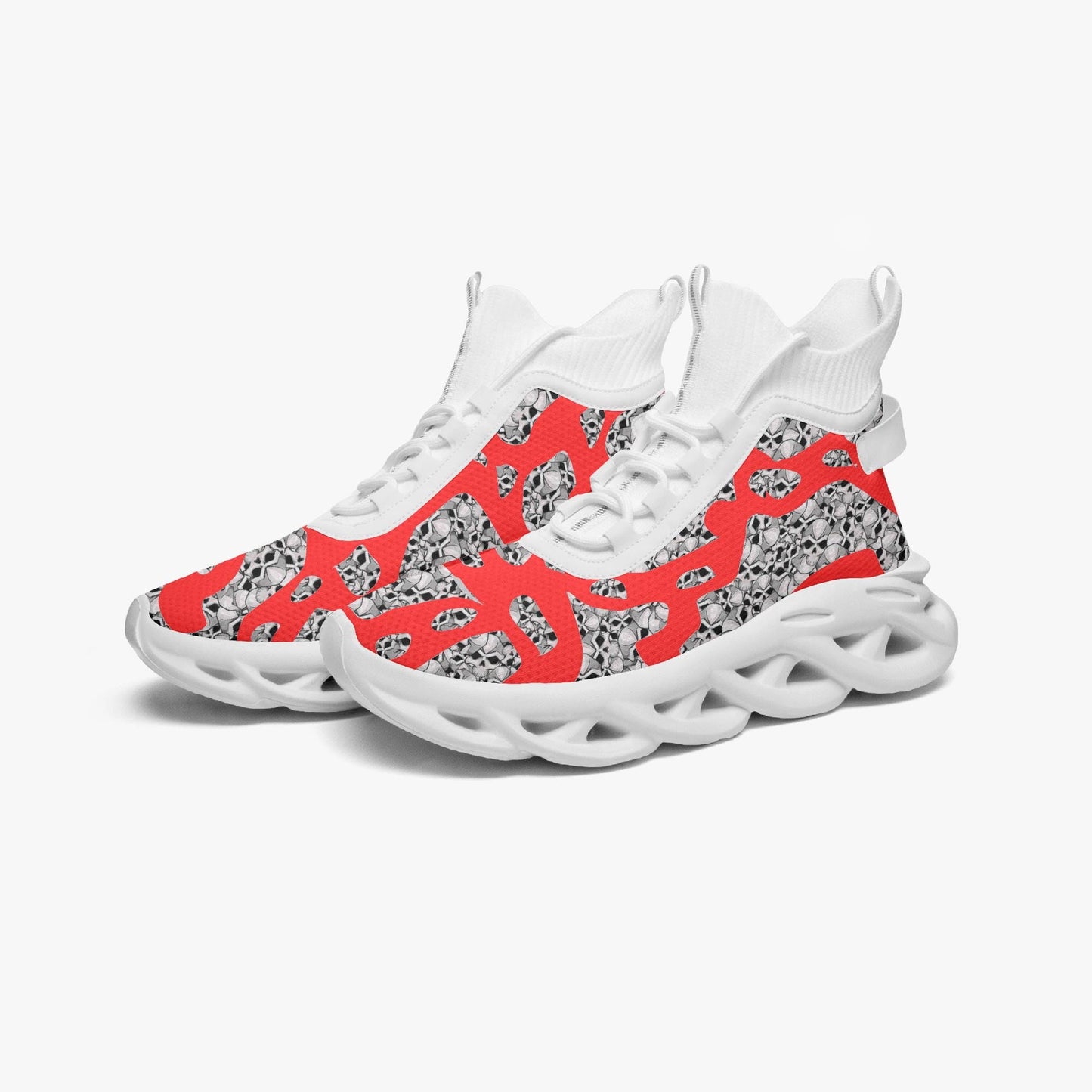 Skulls In Red High-top Bounce Mesh Knit Sneakers