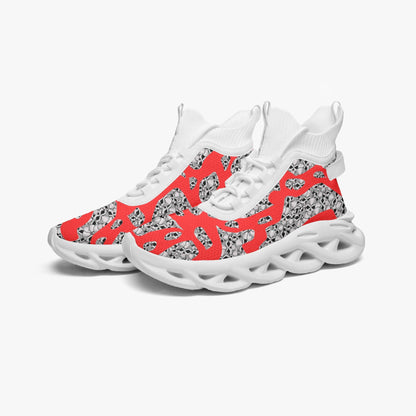 Skulls In Red High-top Bounce Mesh Knit Sneakers