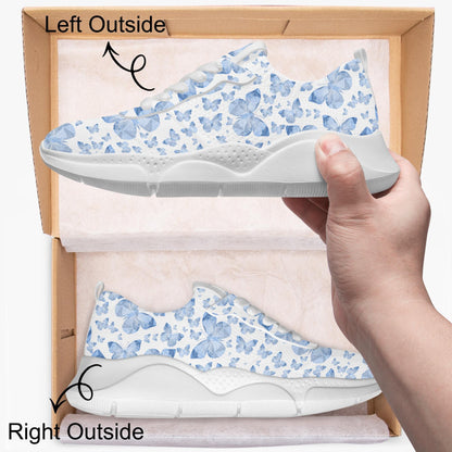 Blue Butterflies In White Women's Running Shoes