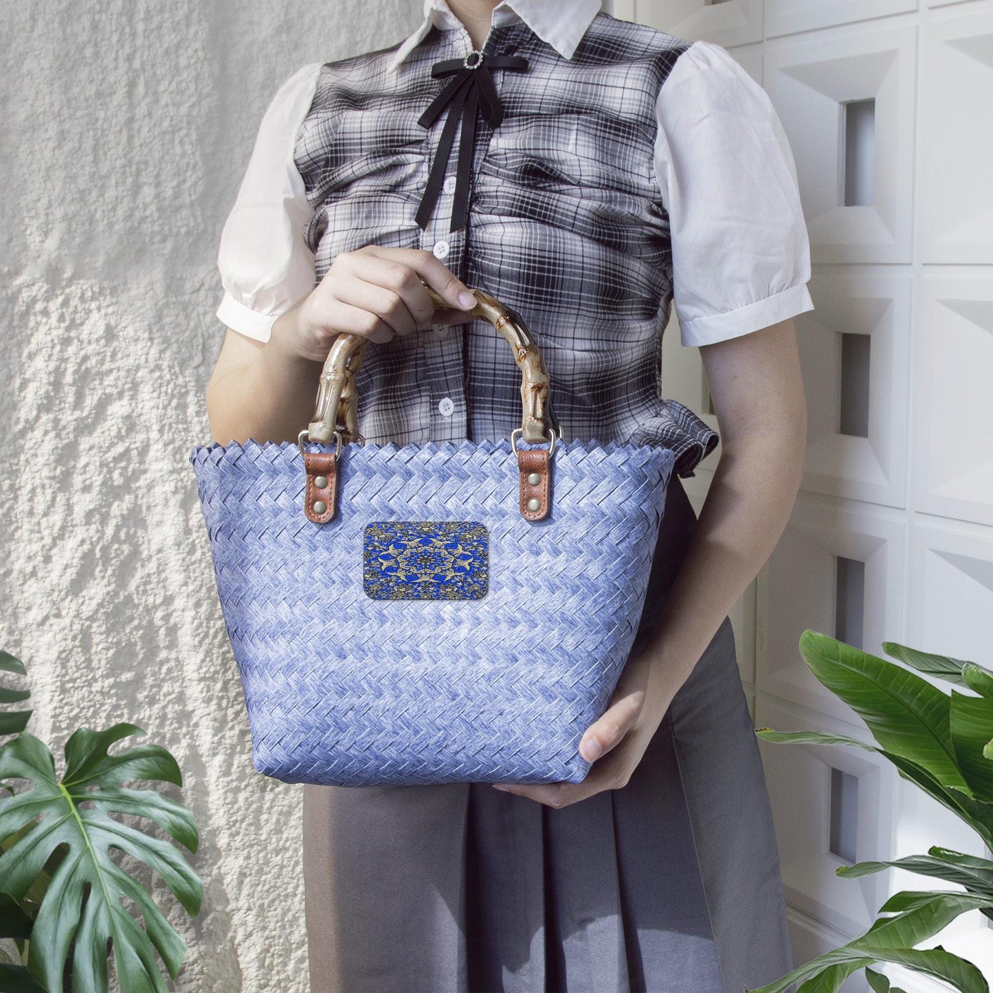 Blue Breeze Woven Basket Bag