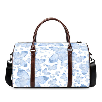 Blue Butterflies In White Duffle Bag