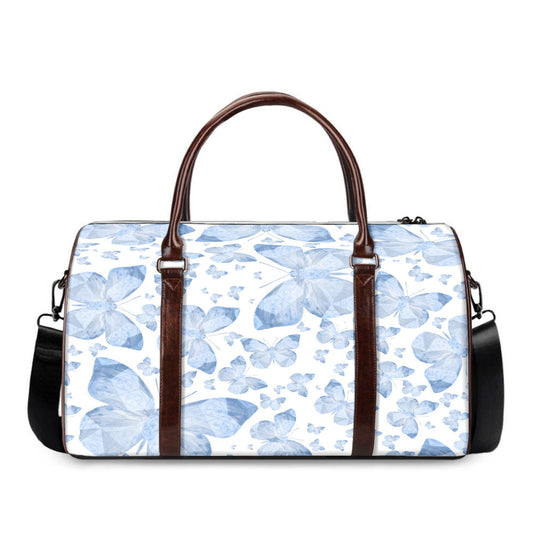 Blue Butterflies In White Duffle Bag