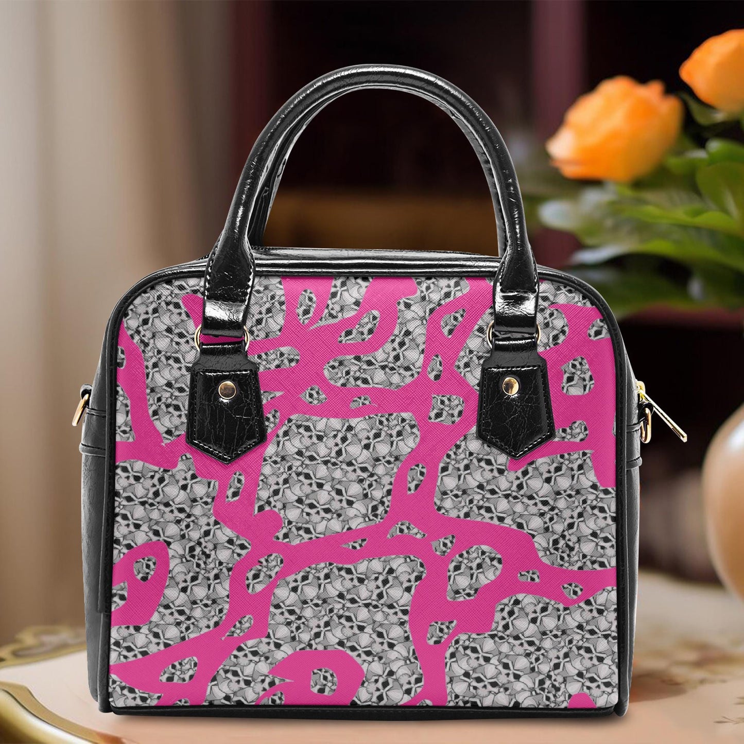 Skulls In Pink Casual Leather Saddle Bag