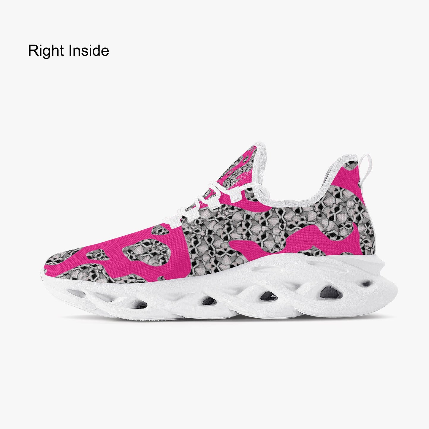 Skulls In Pink Bounce Mesh Knit Sneakers - White