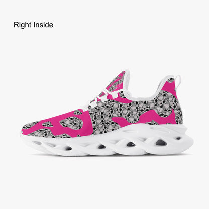 Skulls In Pink Bounce Mesh Knit Sneakers - White
