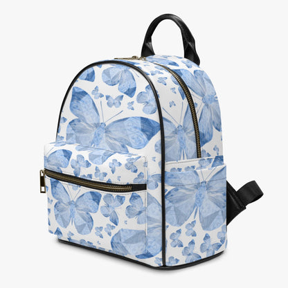 Blue Butterflies In White  All Over Printed PU Backpack