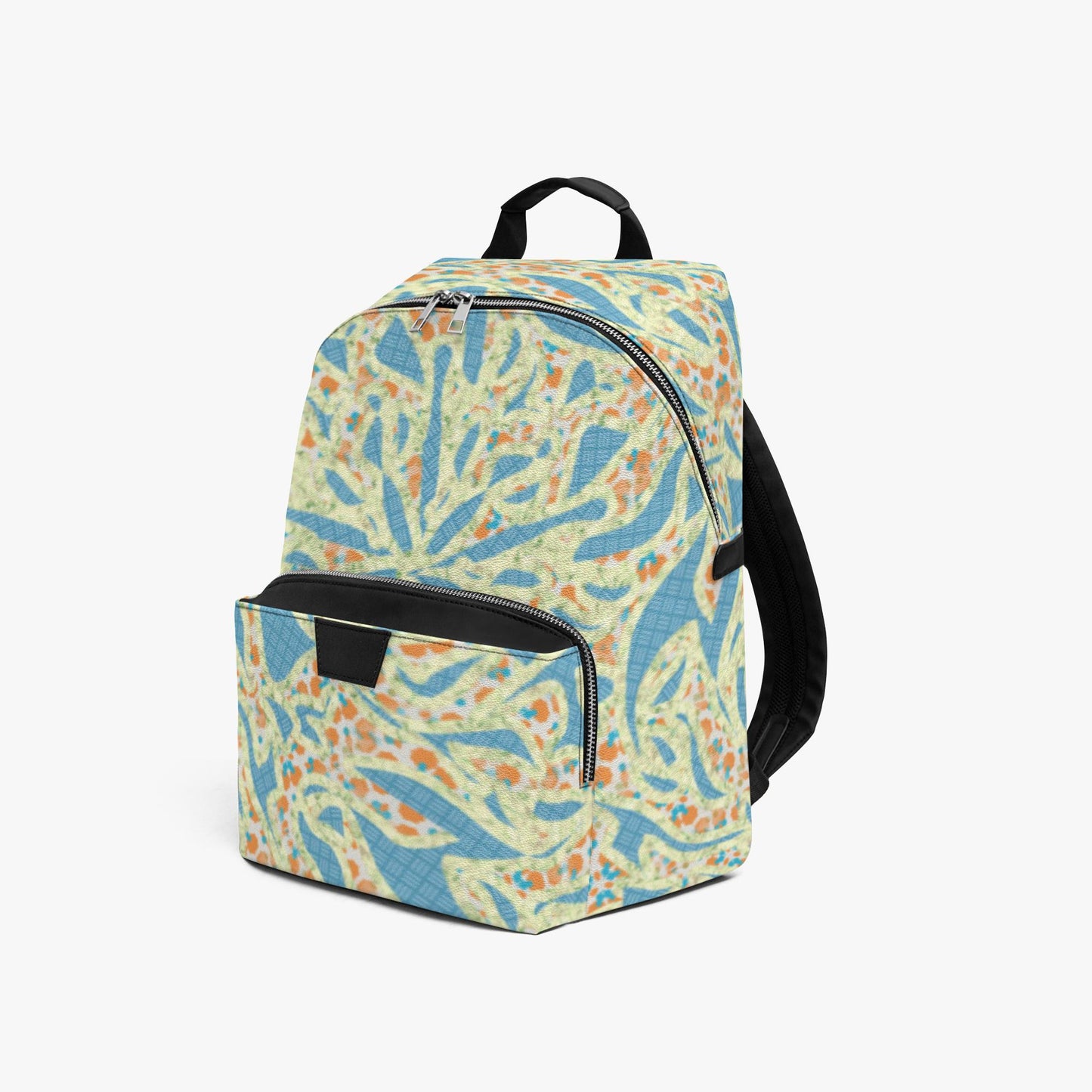 Green & Blue Zipper-up Leather Backpack