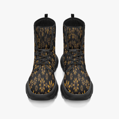 Flower Boomtelyah Casual Leather Chunky Boots