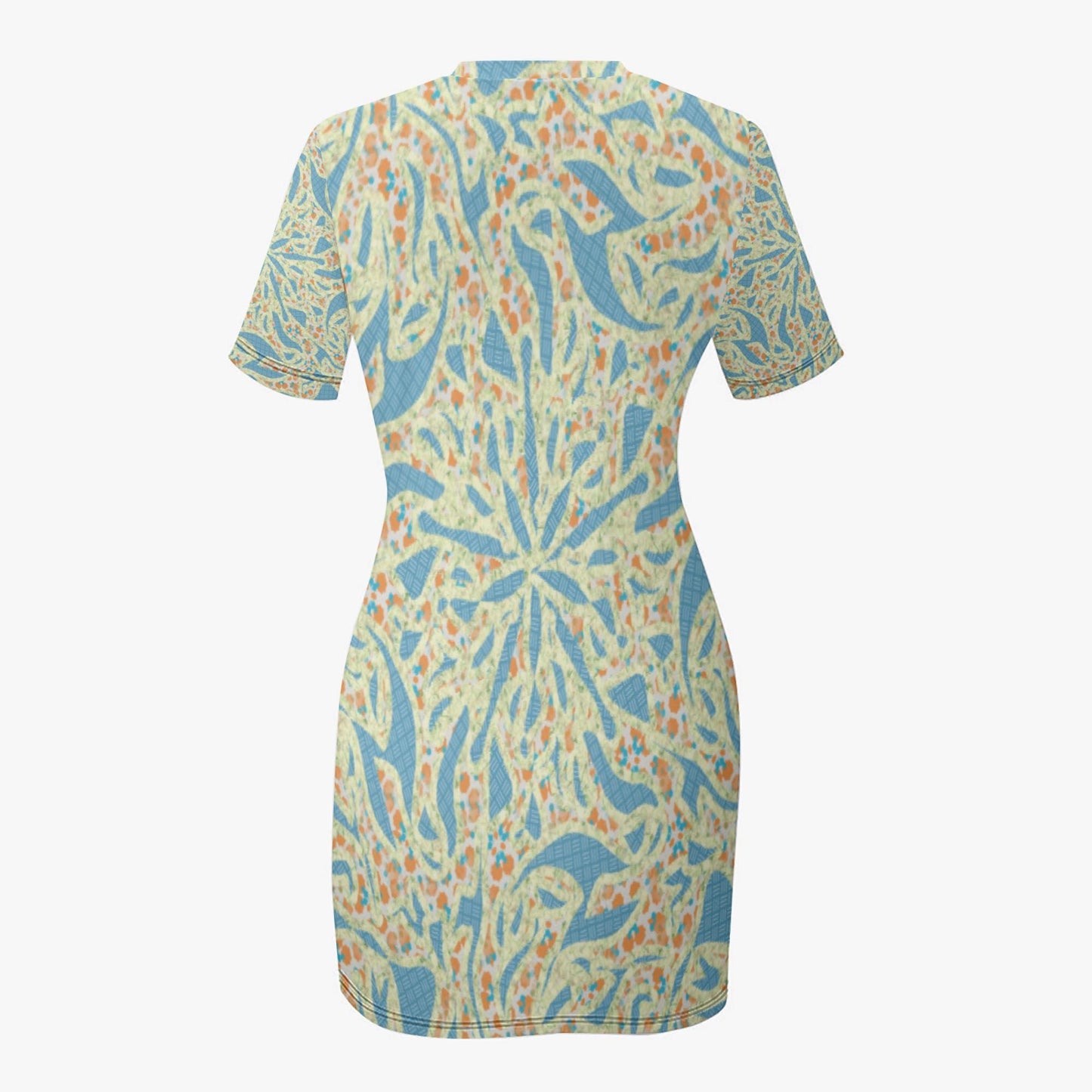 Green And Blue Sensation Slim-fit Short-sleeved Dress
